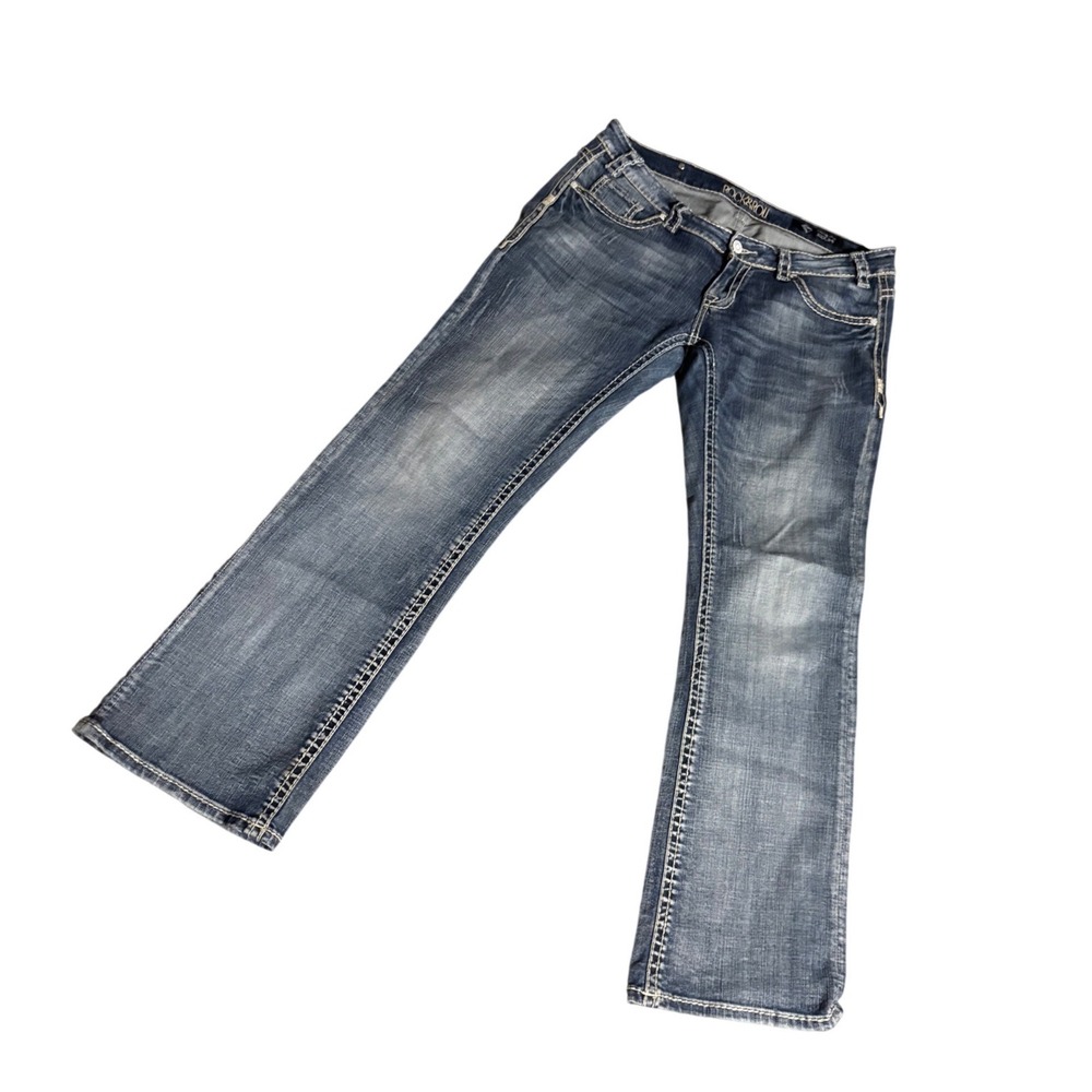 Rock & Roll Cowgirl Riding Jeans Women *32x34 Blue Excellent Bootcut Low Rise